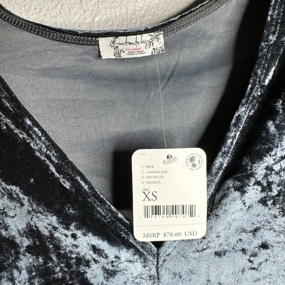 Free People Don't You Wish Velvet Bodysuit Size XS V-neck Gray Blue New - Picture 9 of 12